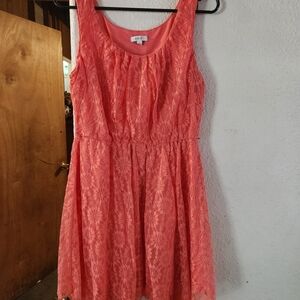 AUW Coral Lace Mini Dress
